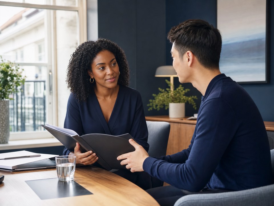 Recruiter listening to a candidate during a consultation